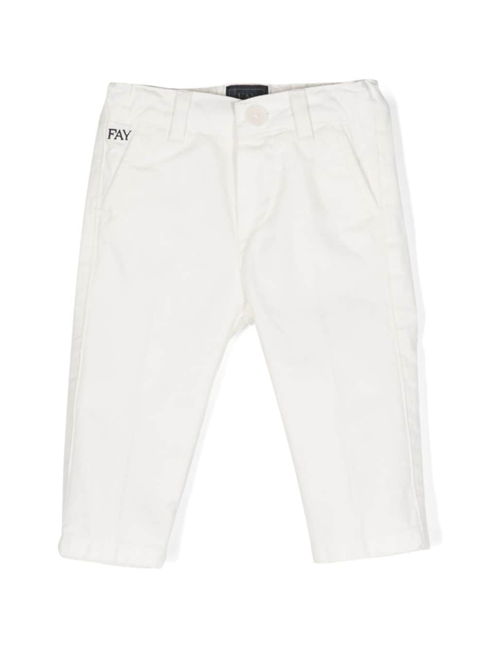 Fay Kids embroidered-logo twill trousers - White von Fay Kids