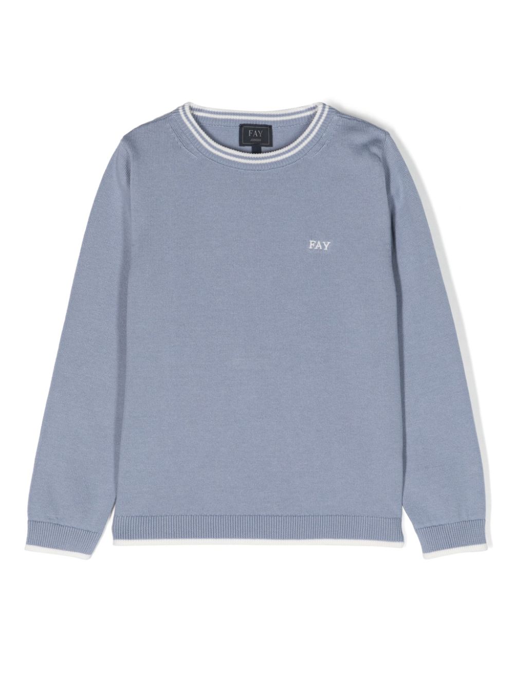 Fay Kids logo-embroidered striped-edge jumper - Blue von Fay Kids