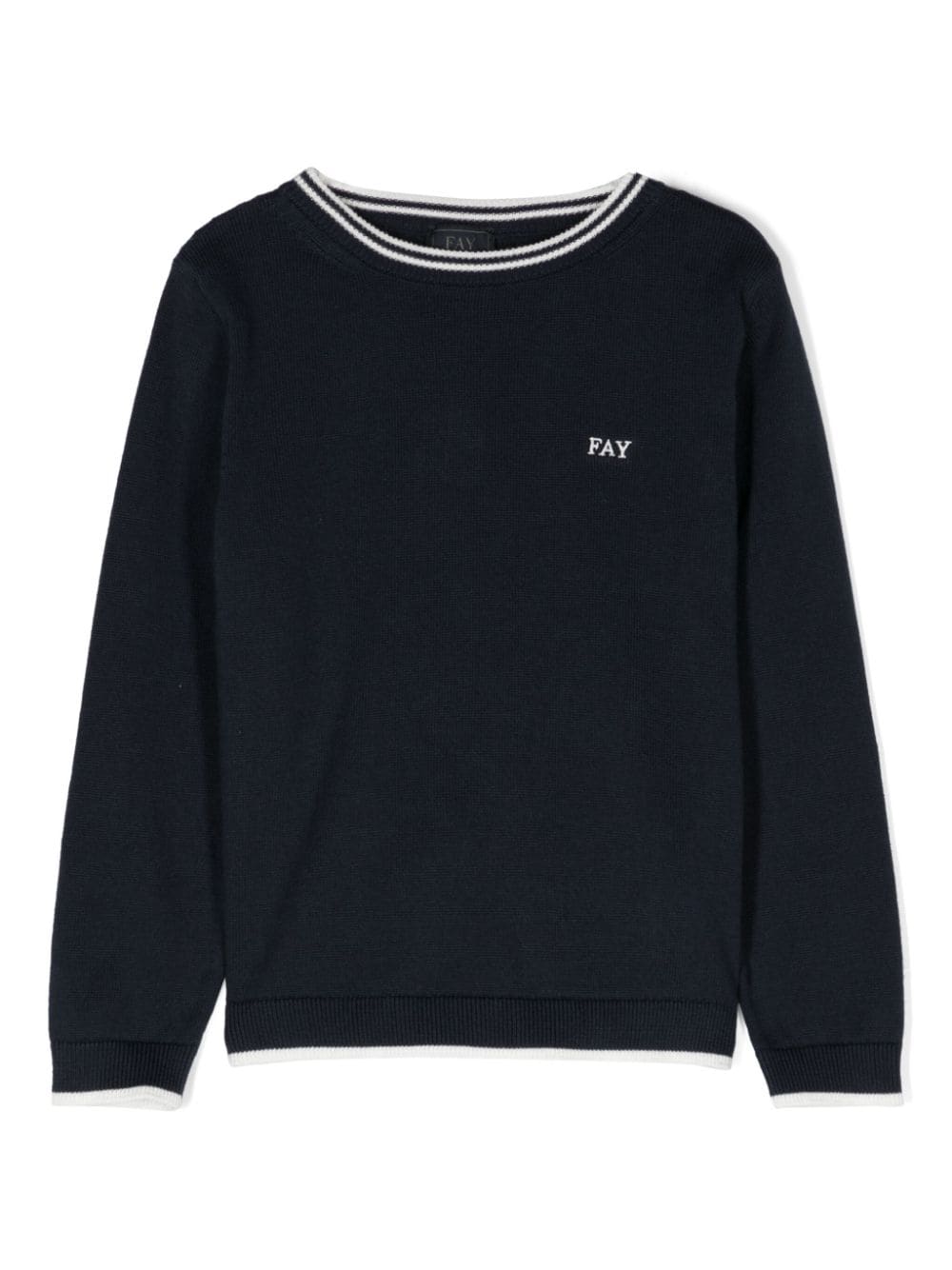 Fay Kids logo-embroidered striped-edge jumper - Blue von Fay Kids