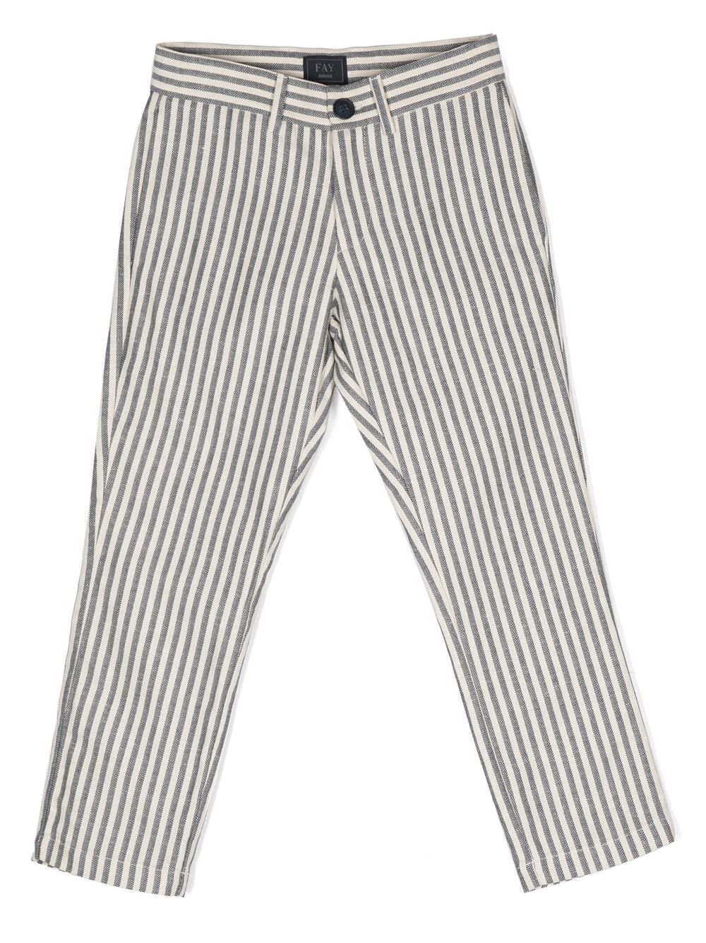 Fay Kids stripe-print cotton-linen trousers - Blue von Fay Kids