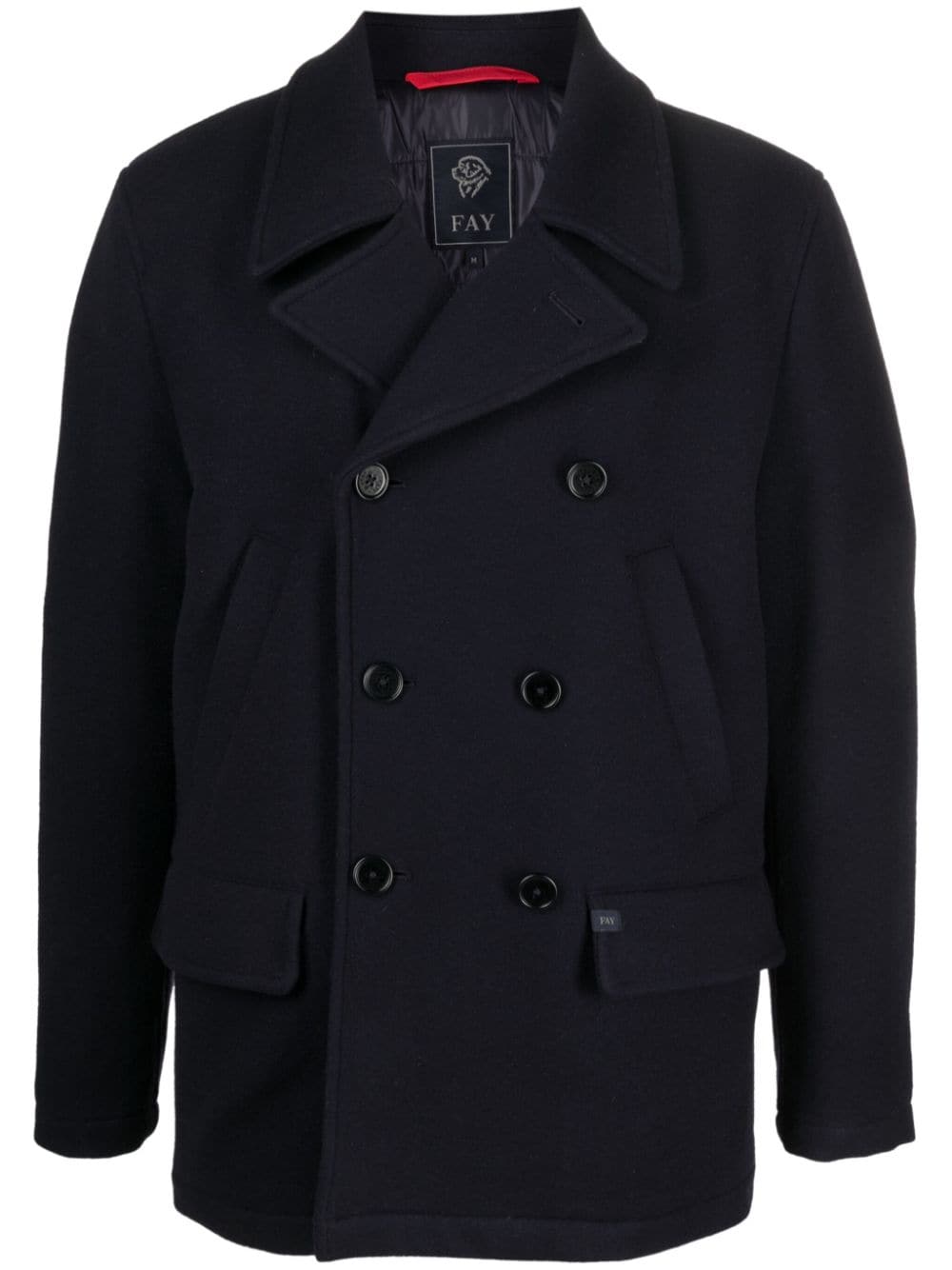 Fay logo-patch long-sleeved peacoat - Blue von Fay