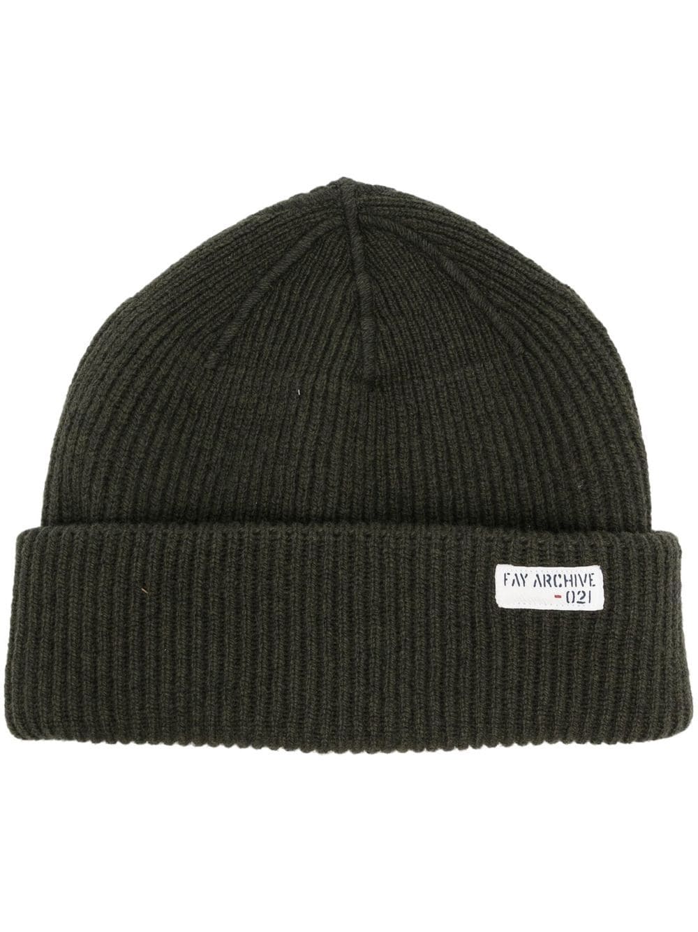 Fay logo-patch ribbed-knit beanie - Green von Fay