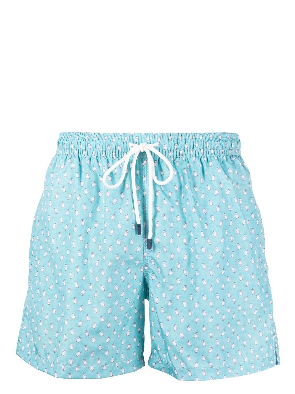 Fedeli penguin-print swim shorts - Blue von Fedeli