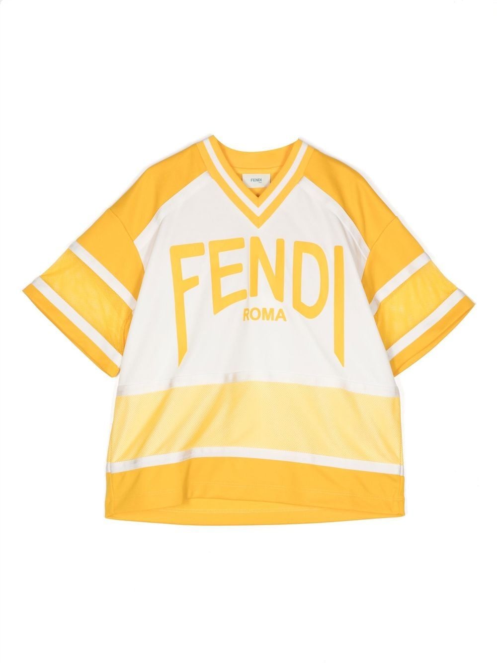 Fendi Kids logo-print mesh-panel T-shirt - Yellow von Fendi Kids