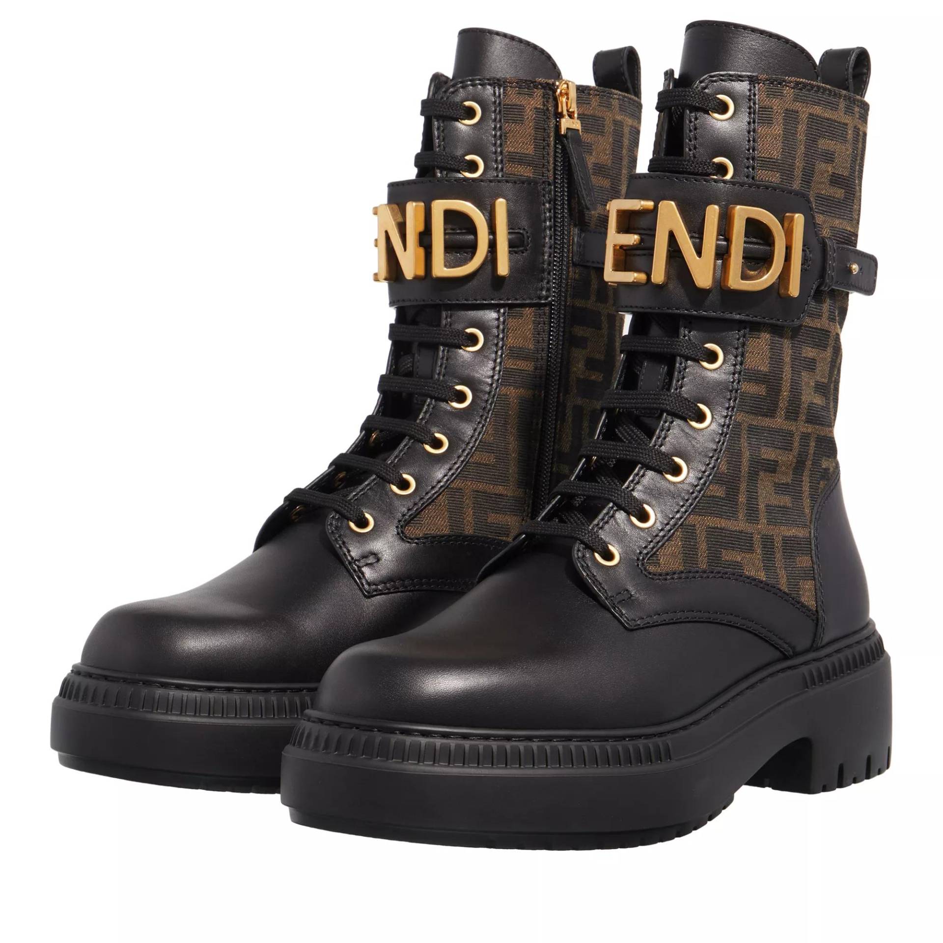 Fendi Boots & Stiefeletten - Biker Boots With Logo Lettering Detail In Leather - Gr. 36,5 (EU) - in Schwarz - für Damen von Fendi