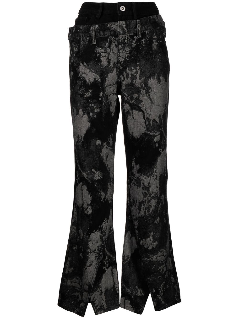 Feng Chen Wang embroidered double-waisted flared jeans - Black von Feng Chen Wang