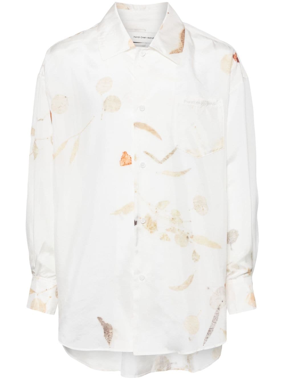 Feng Chen Wang leaf-print silk shirt - White von Feng Chen Wang