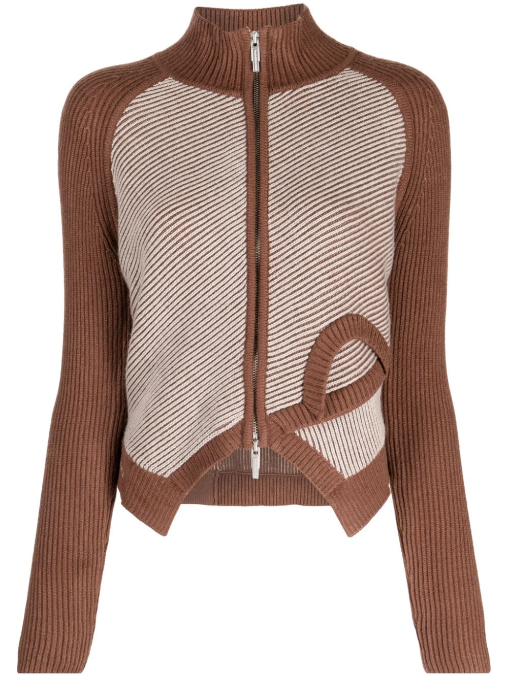 Feng Chen Wang logo intarsia-knit ribbed-knit cardigan - Brown von Feng Chen Wang