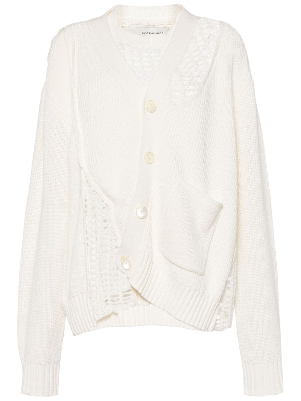 Feng Chen Wang open-knit layered cotton cardigan - White