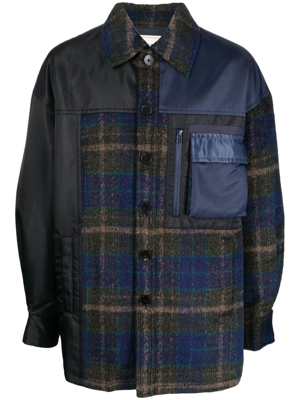 Feng Chen Wang panelled plaid button-up jacket - Blue von Feng Chen Wang