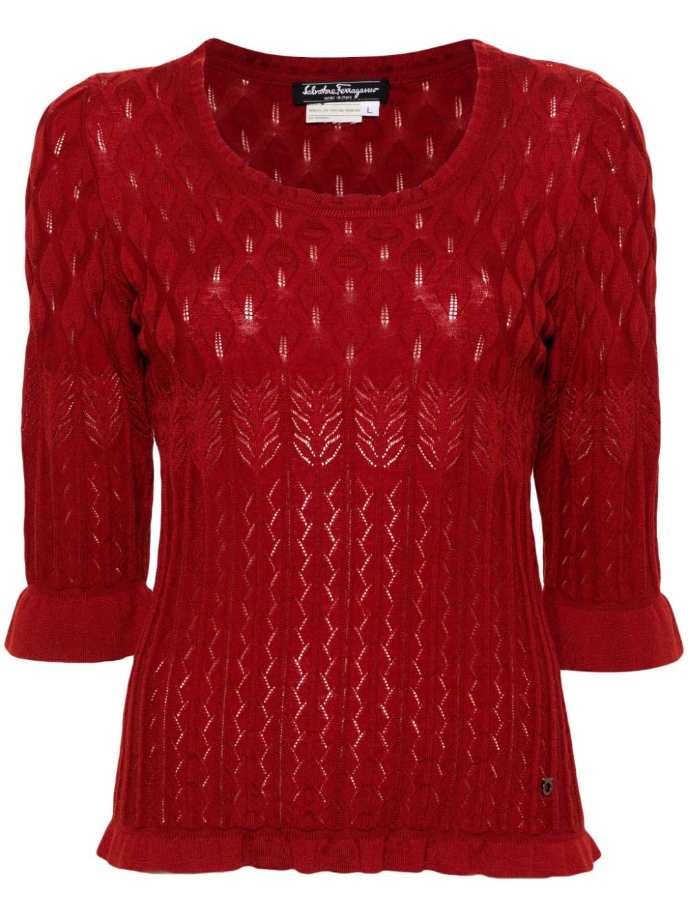 Ferragamo Pre-Owned 2000s pointelle-knit wool top - Red von Ferragamo Pre-Owned