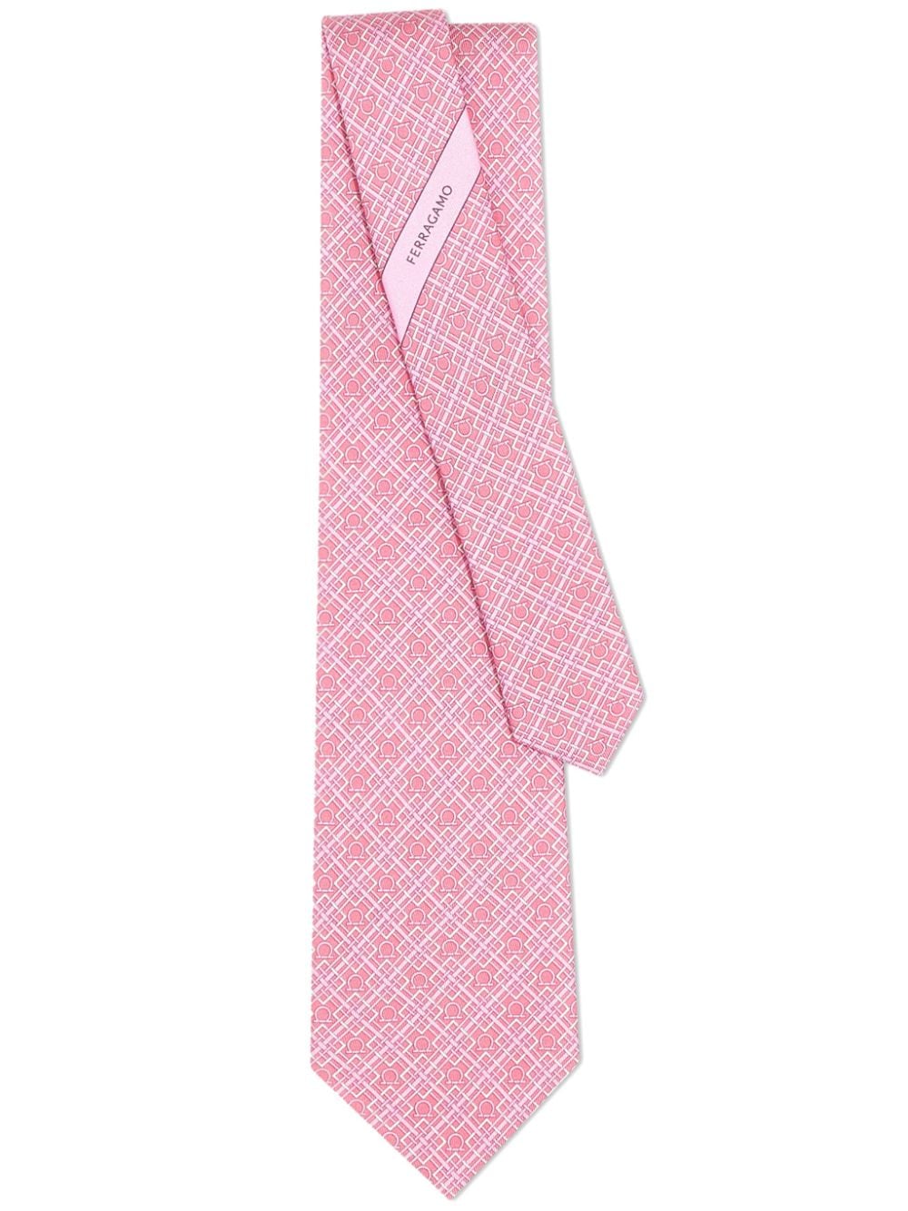 Ferragamo Gancini-print checked silk tie - Pink von Ferragamo
