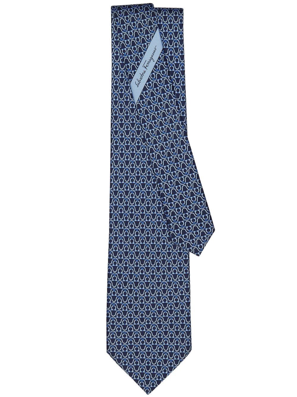 Ferragamo Gancini-print silk tie - Blue von Ferragamo