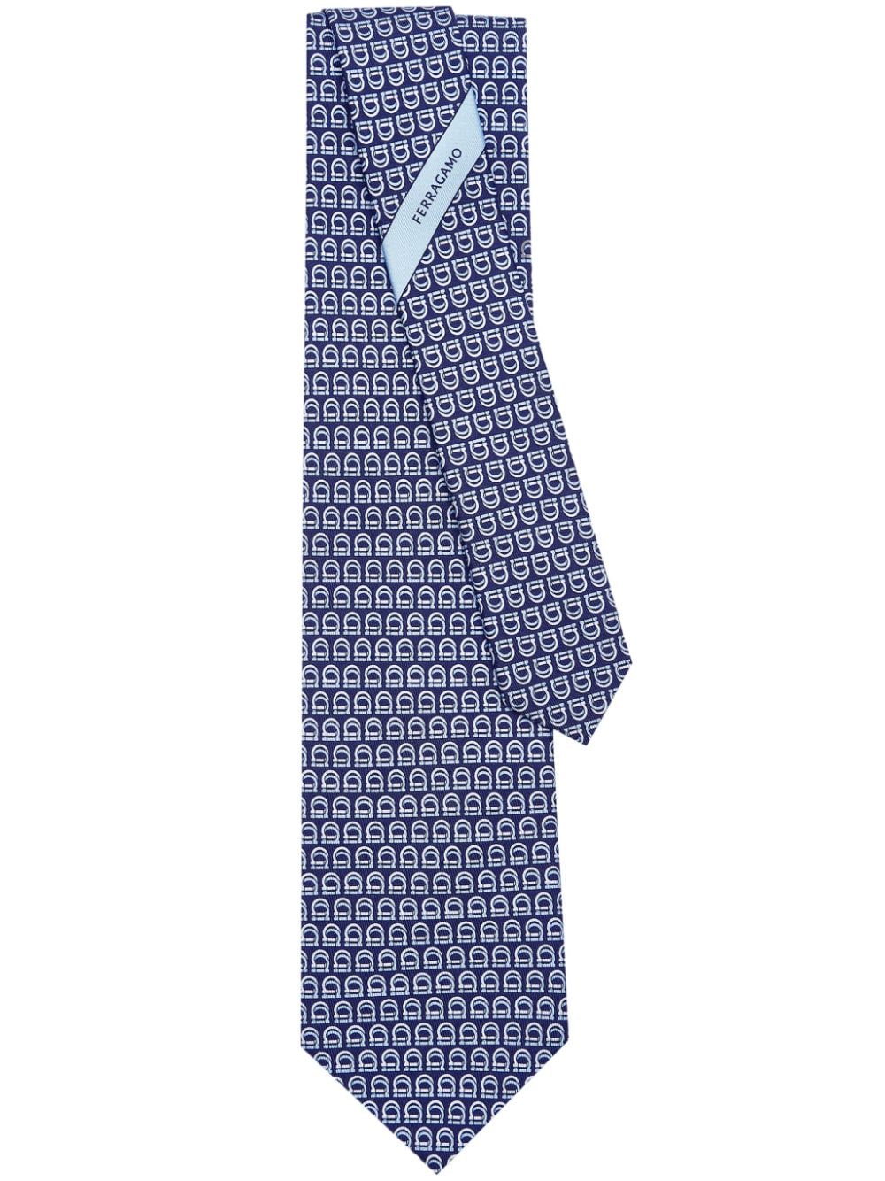 Ferragamo Gancini-print silk tie - Blue von Ferragamo
