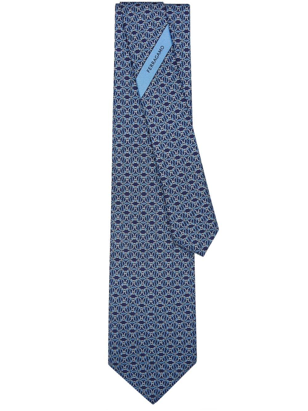 Ferragamo Gancini-print silk tie - Blue von Ferragamo