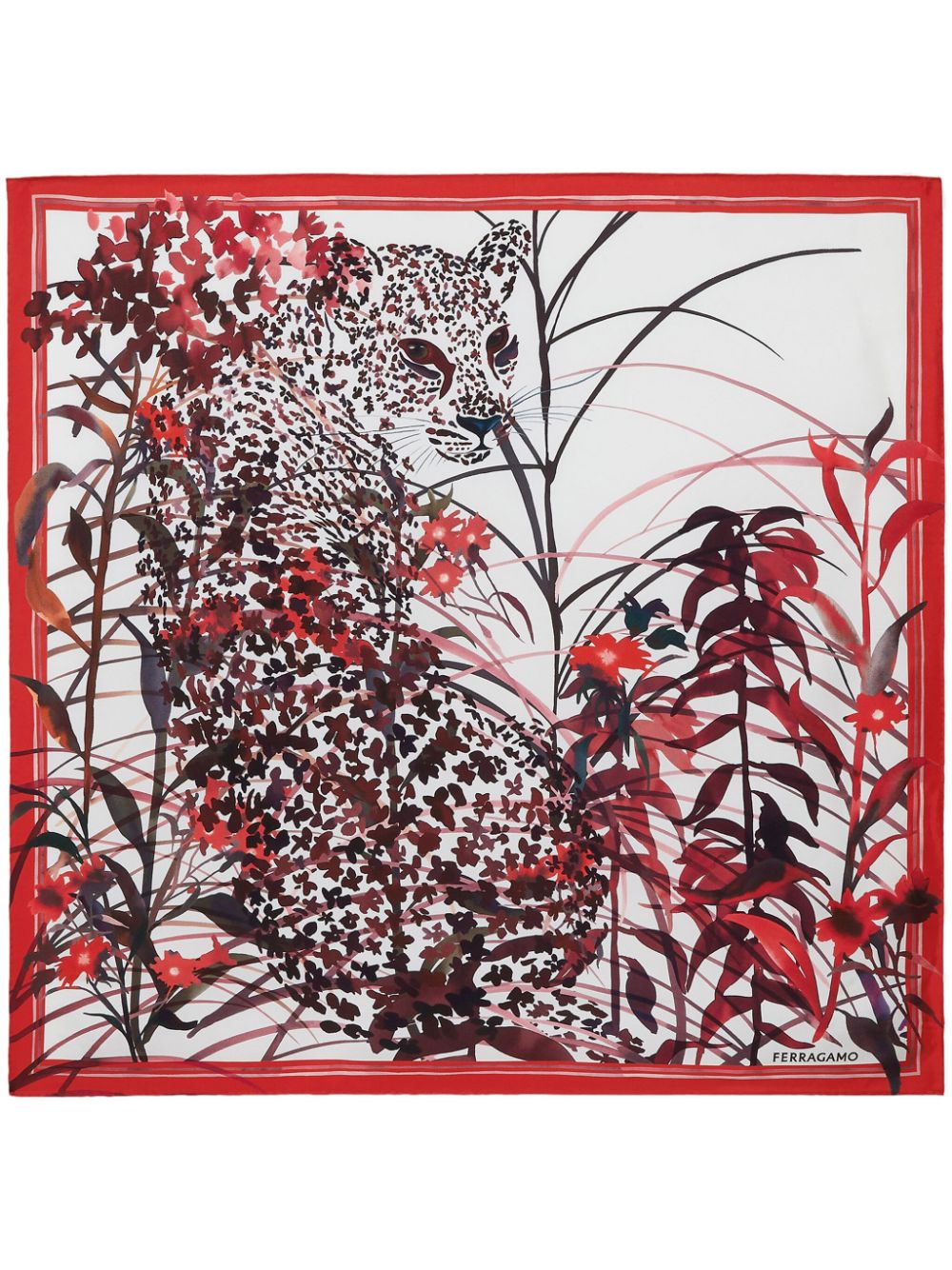 Ferragamo Jaguar-print silk scarf - Red von Ferragamo