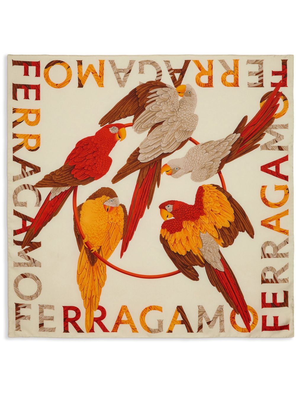 Ferragamo Parrot-print silk scarf - White von Ferragamo