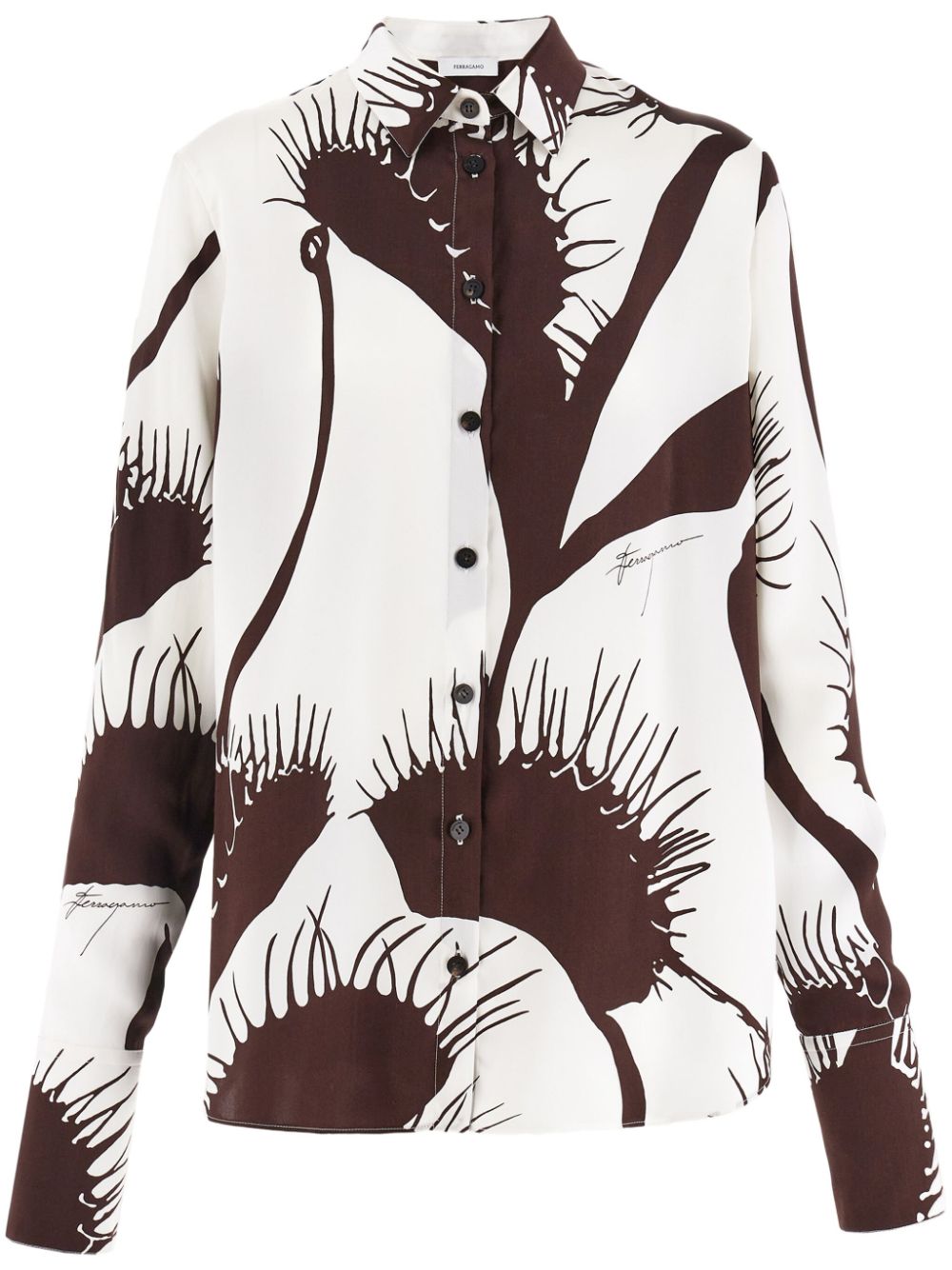 Ferragamo Venus-print silk shirt - Brown von Ferragamo