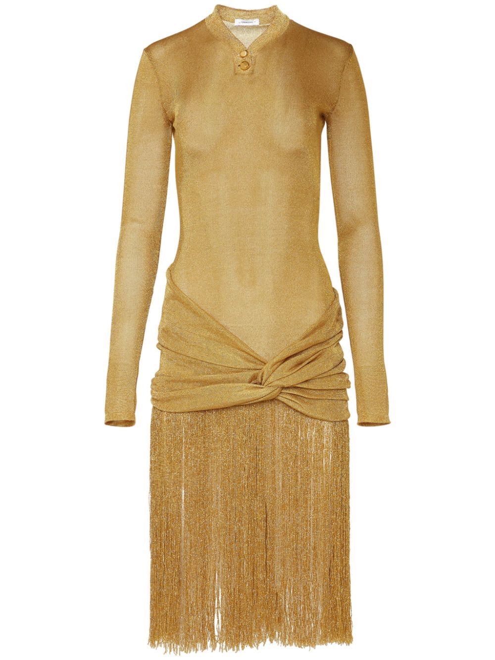 Ferragamo fringe-detailing cotton-blend dress - Gold von Ferragamo