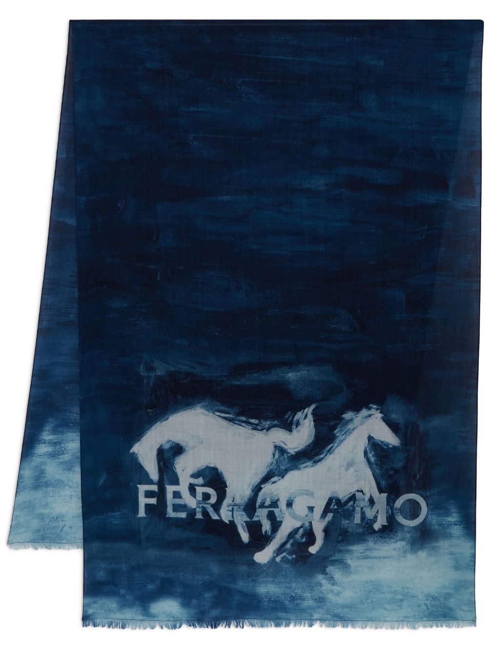 Ferragamo horse-print wool stole - Blue von Ferragamo