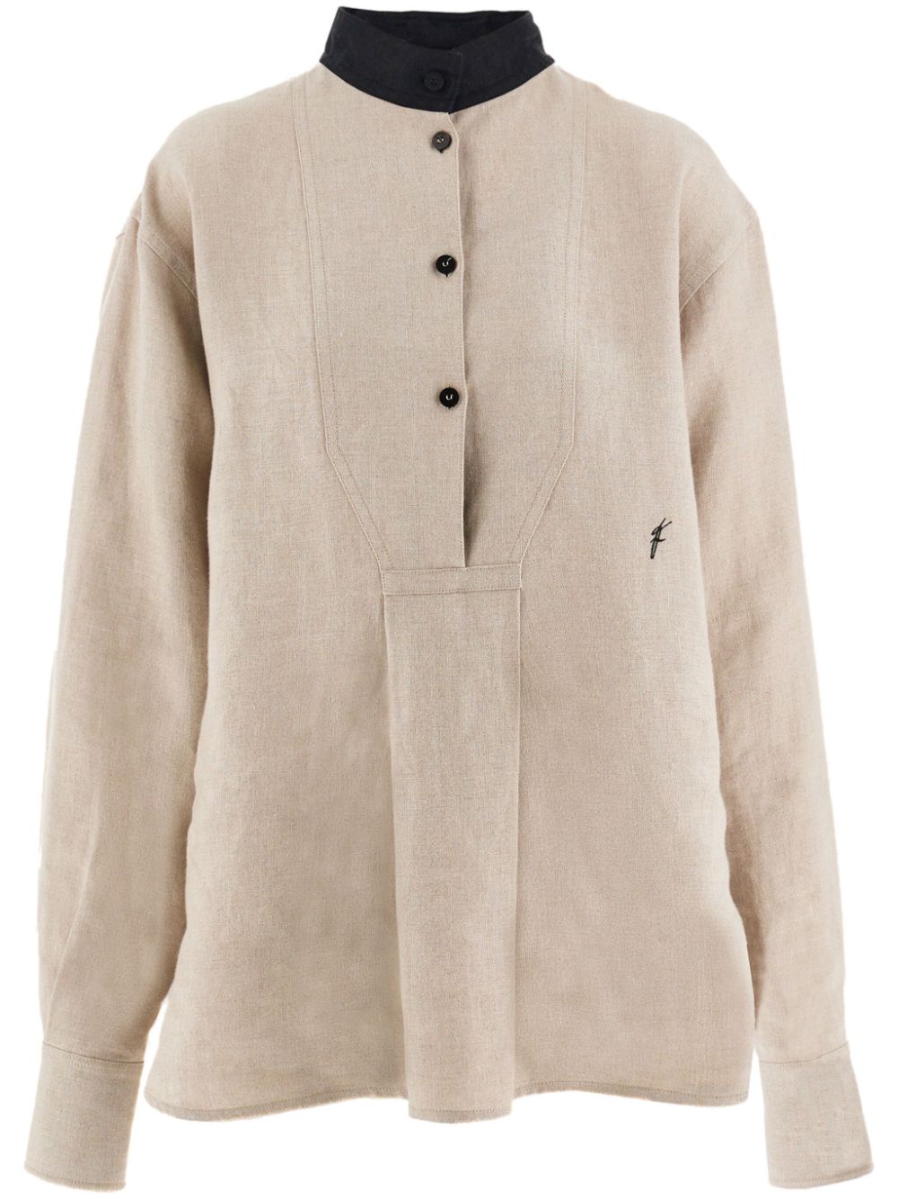 Ferragamo logo-embroidered linen shirt - Neutrals von Ferragamo