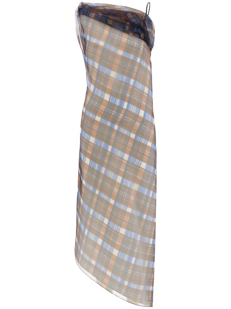 Ferragamo organza plaid-check midi dress - Brown von Ferragamo