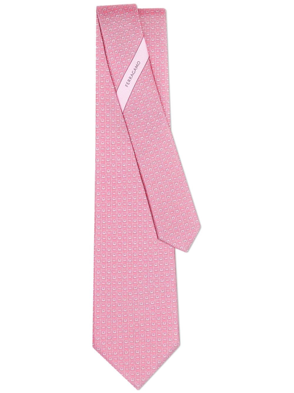 Ferragamo pink Gancini print silk tie von Ferragamo