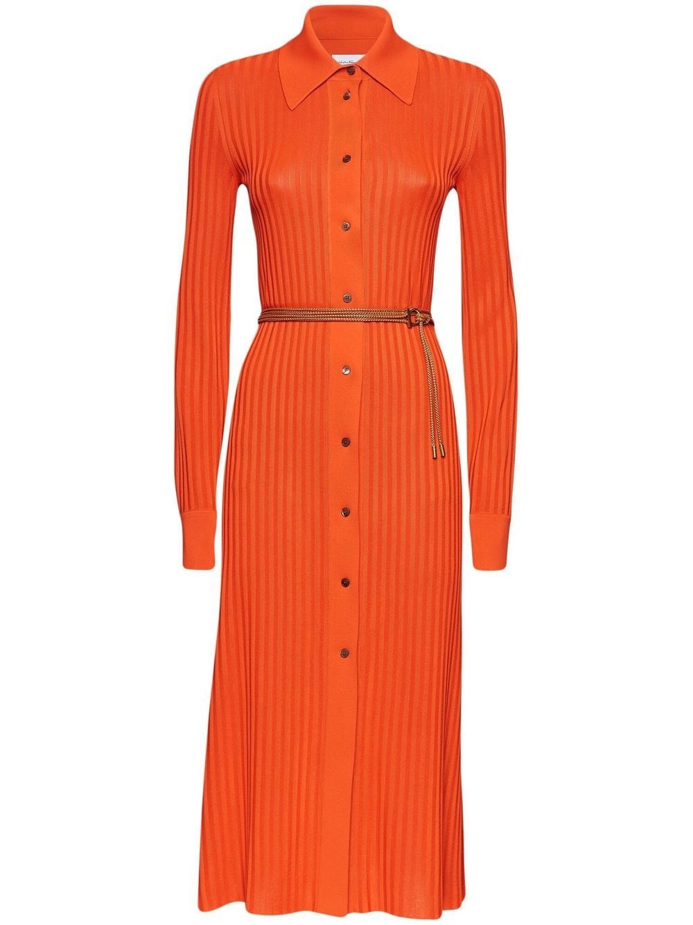 Ferragamo ribbed-knit shirt dress - Orange von Ferragamo