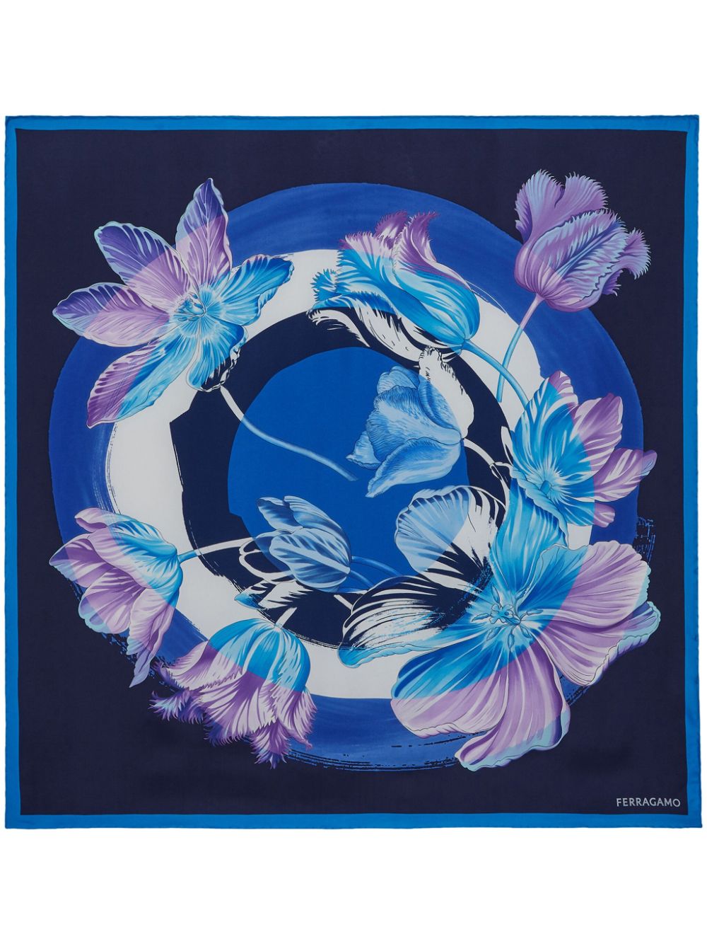 Ferragamo tulip-print silk scarf - Blue von Ferragamo