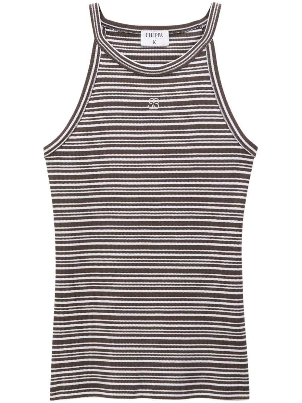 Filippa K monogram-embroidered striped organic cotton tank top - Brown von Filippa K