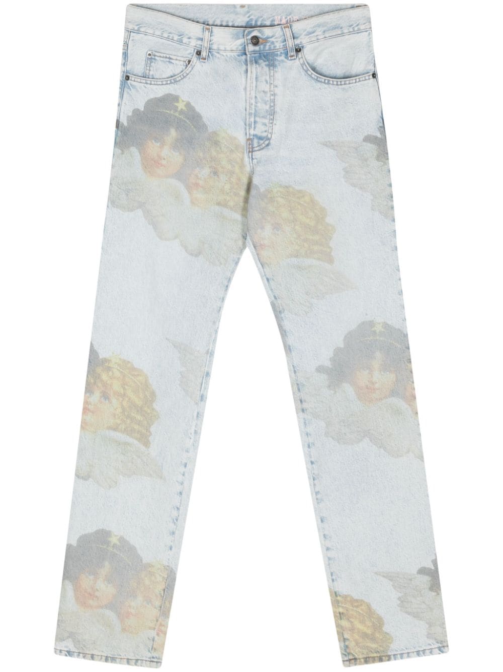 Fiorucci Angel-print mid-rise straight jeans - Blue von Fiorucci
