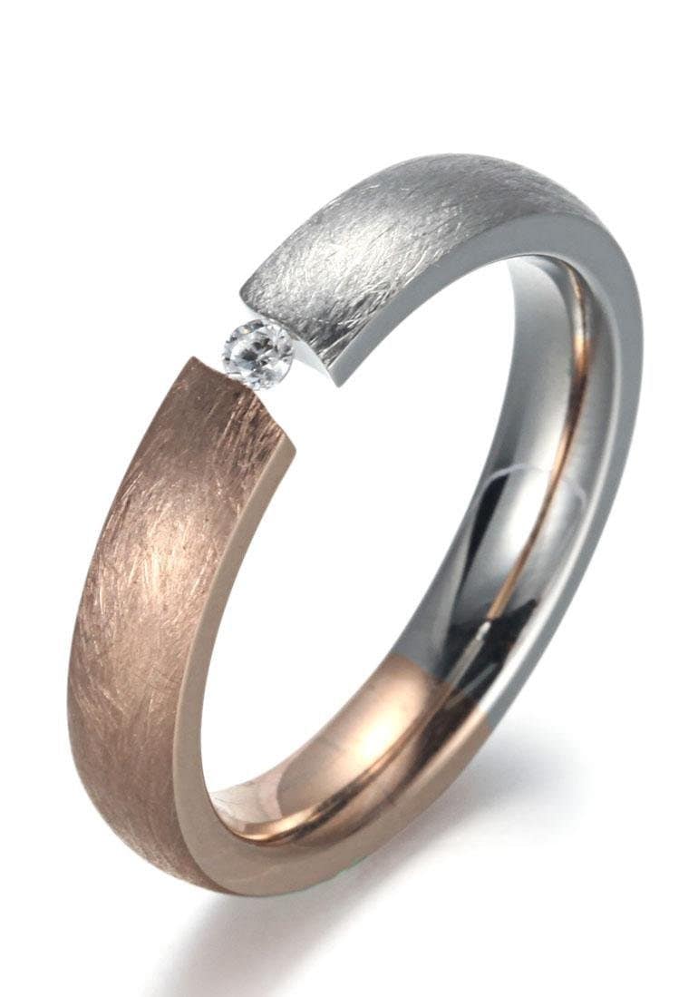 Firetti Fingerring »Schmuck Geschenk 4,0 mm, Matt-Glanzoptik, bicolor«, mit Zirkonia (synth.) von Firetti