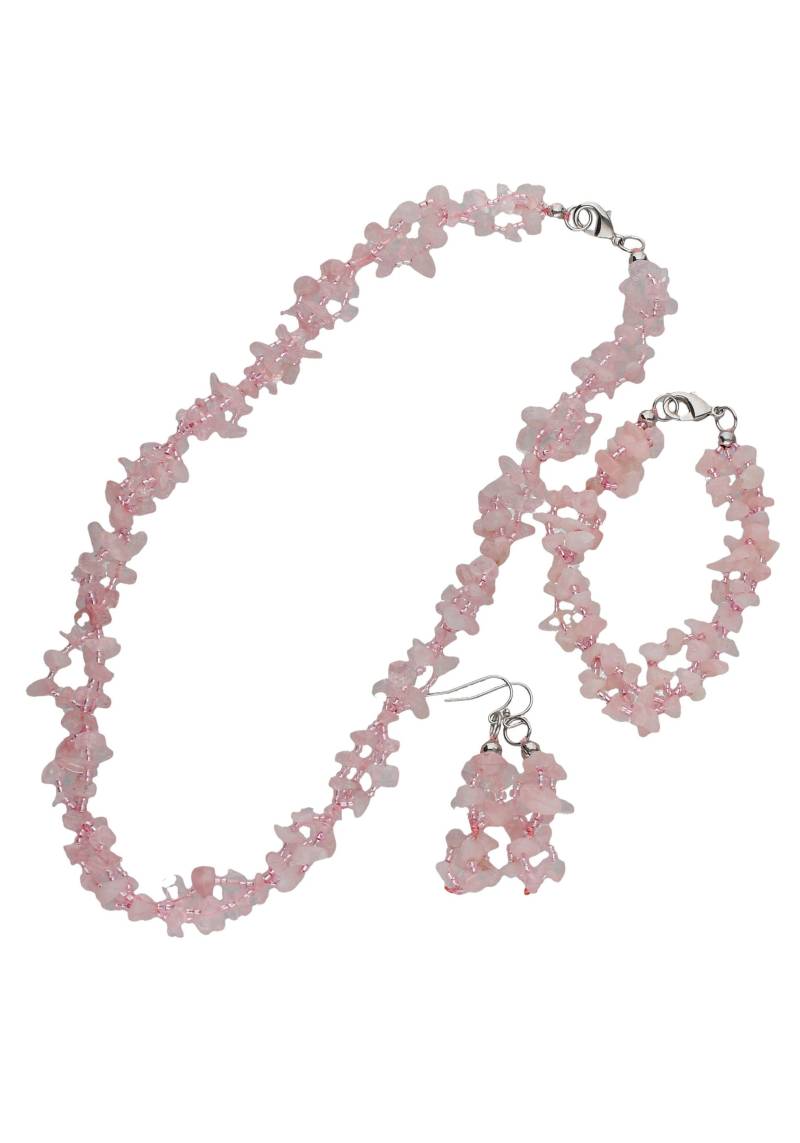 Firetti Schmuckset »Multipack Schmuck Geschenk Halskette Armkette Ohrhaken Edelstein«, (Set, 4 tlg.), mit Rosenquarz, Glasstein von Firetti