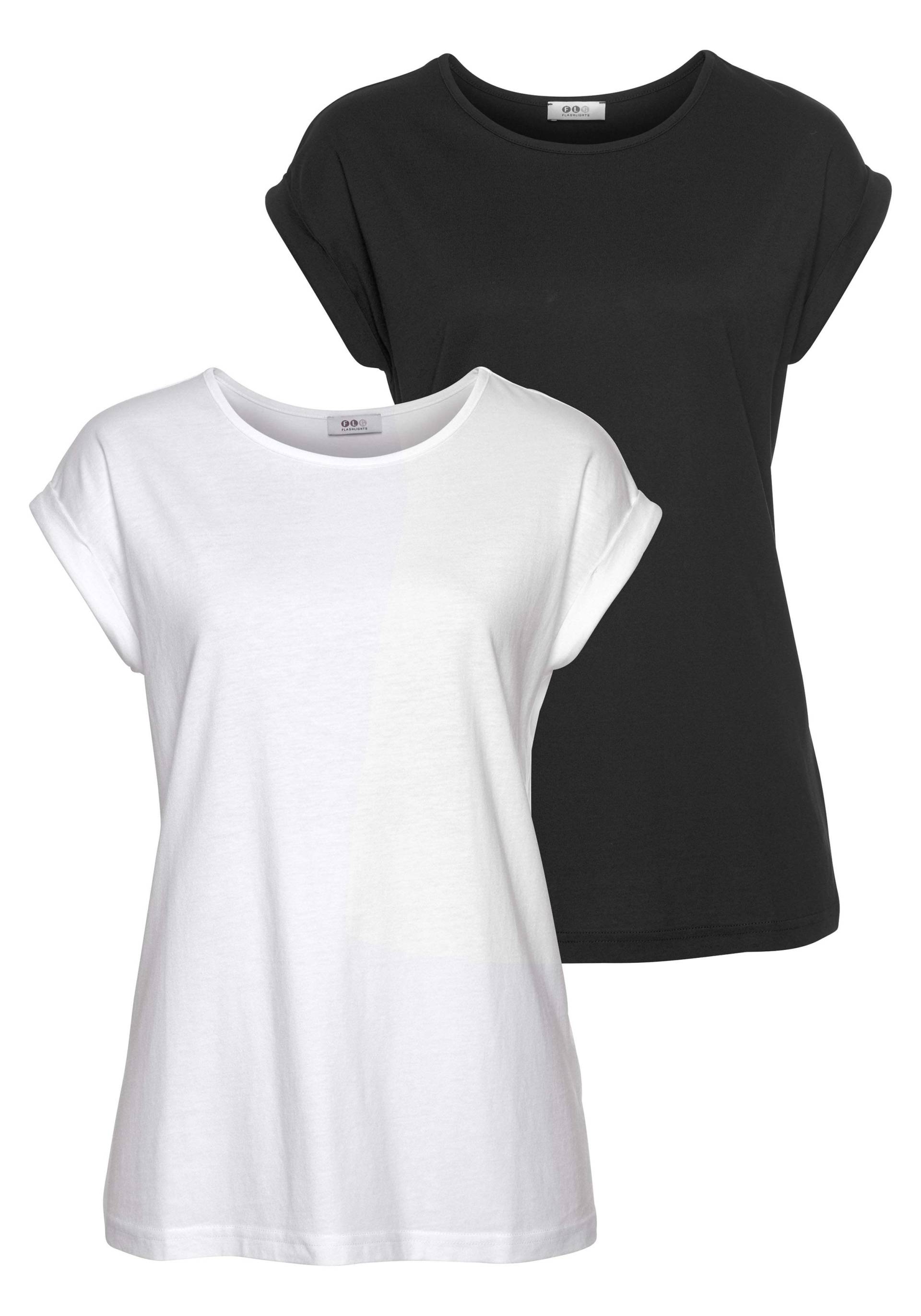Flashlights T-Shirt, (Packung, 2 tlg., 2er-Pack), Kurzarm, figurbetont, unifarben, Rundhals, für jeden Anlass von Flashlights