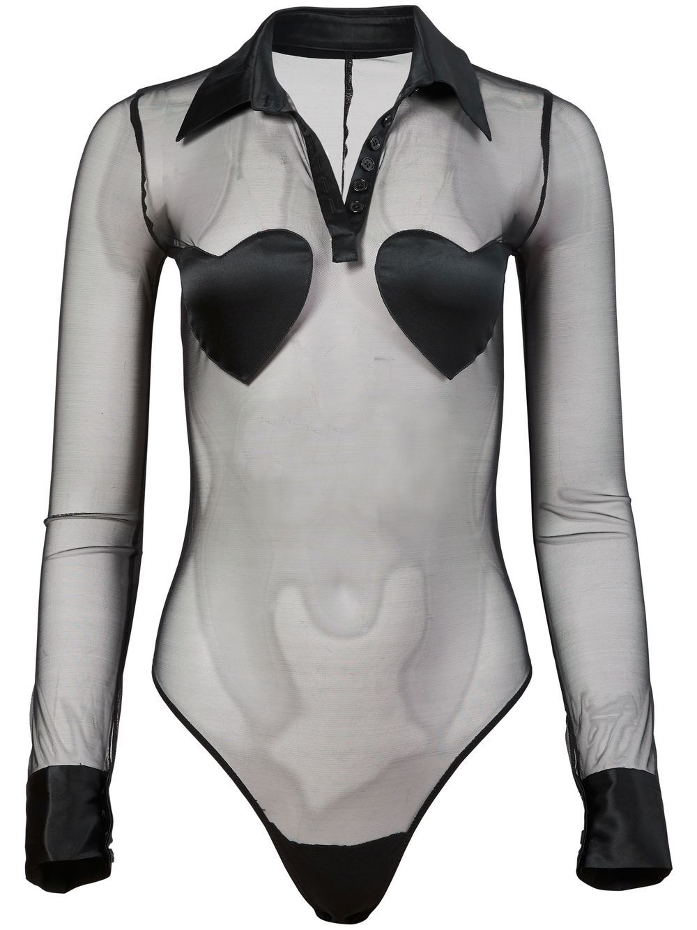 Fleur Du Mal Heart sheer long-sleeve bodysuit - Black von Fleur Du Mal