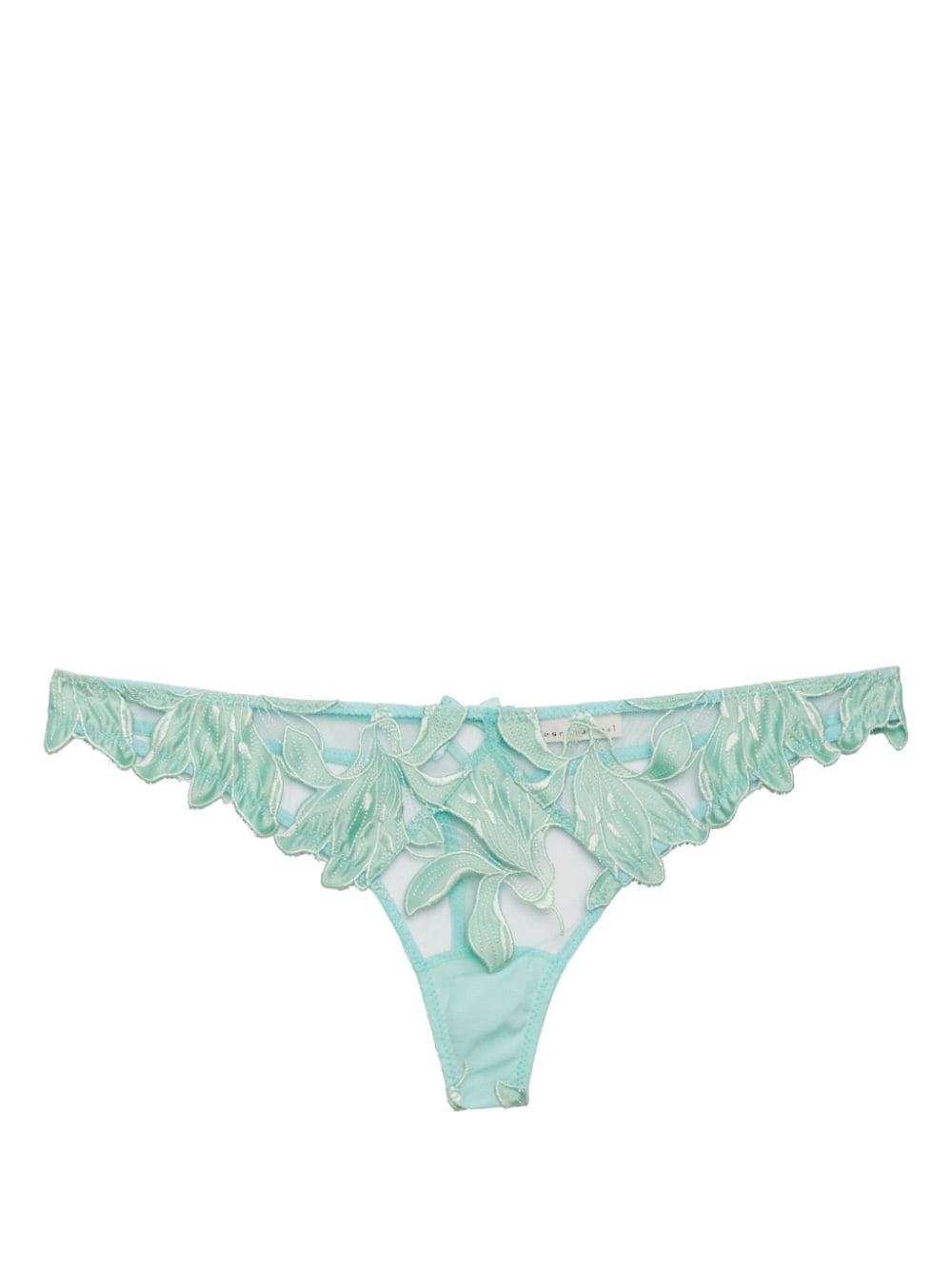 Fleur Du Mal Lily-embroidered sheer thong - Green von Fleur Du Mal