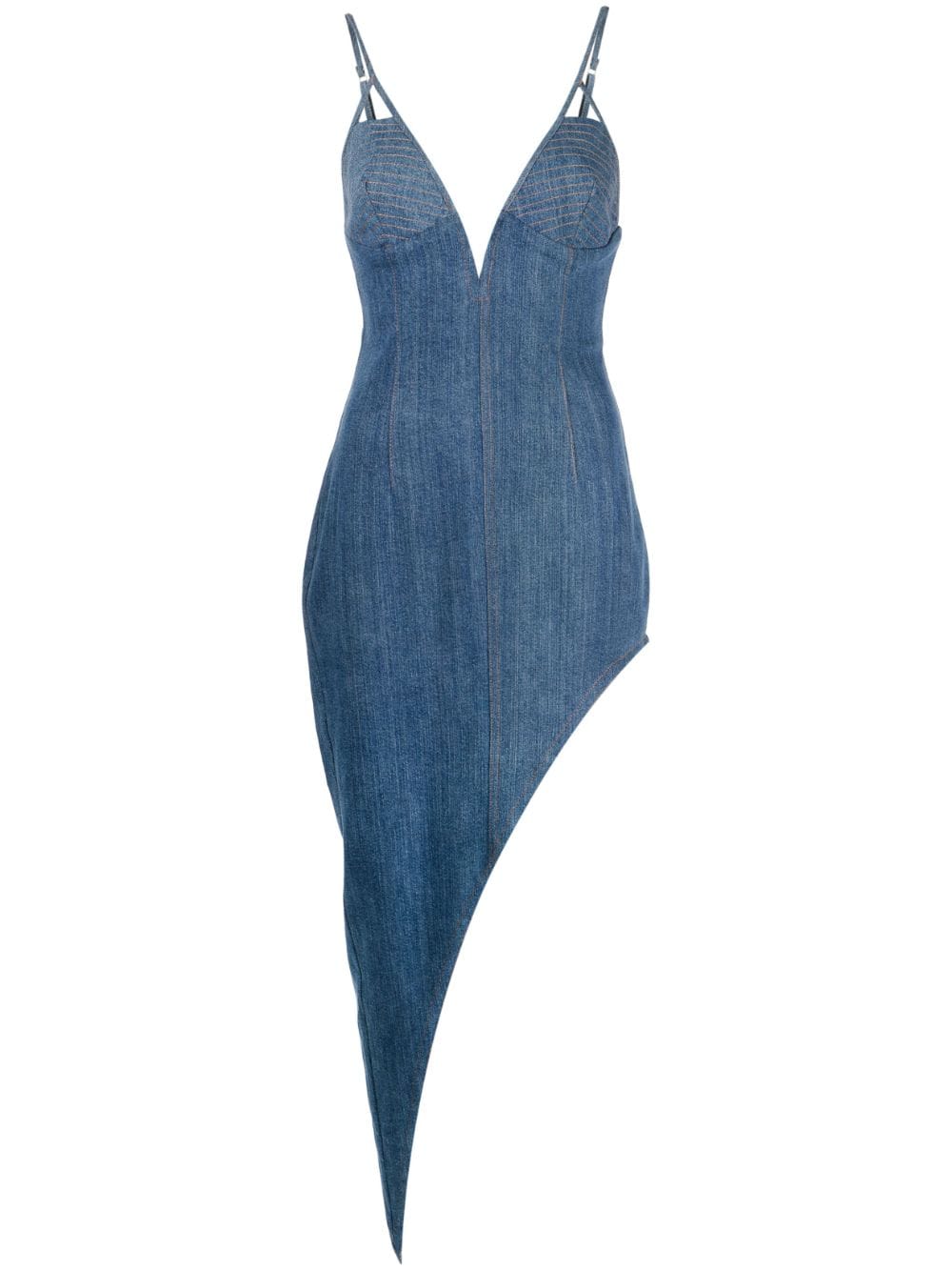 Fleur Du Mal asymmetric washed denim fitted dress - Blue von Fleur Du Mal