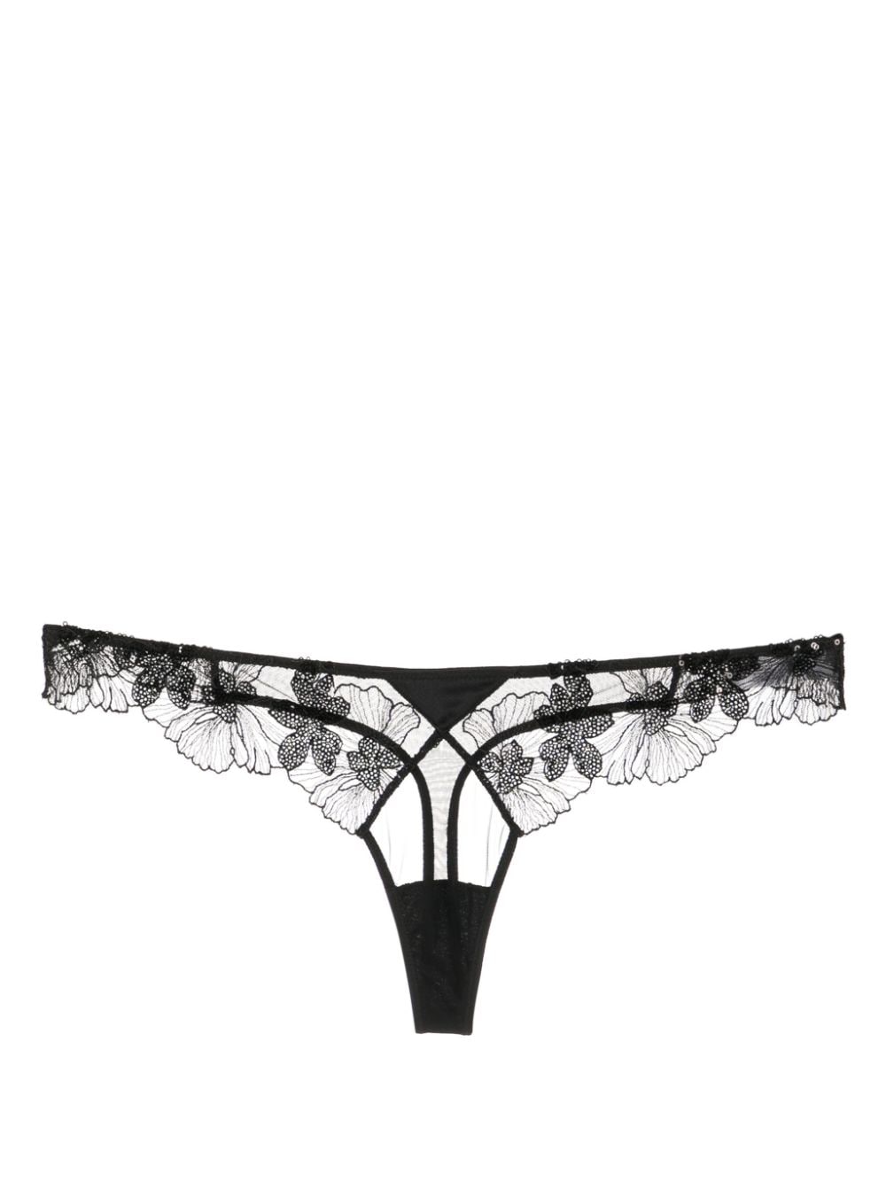 Fleur Du Mal floral-lace sheer thong - Black von Fleur Du Mal