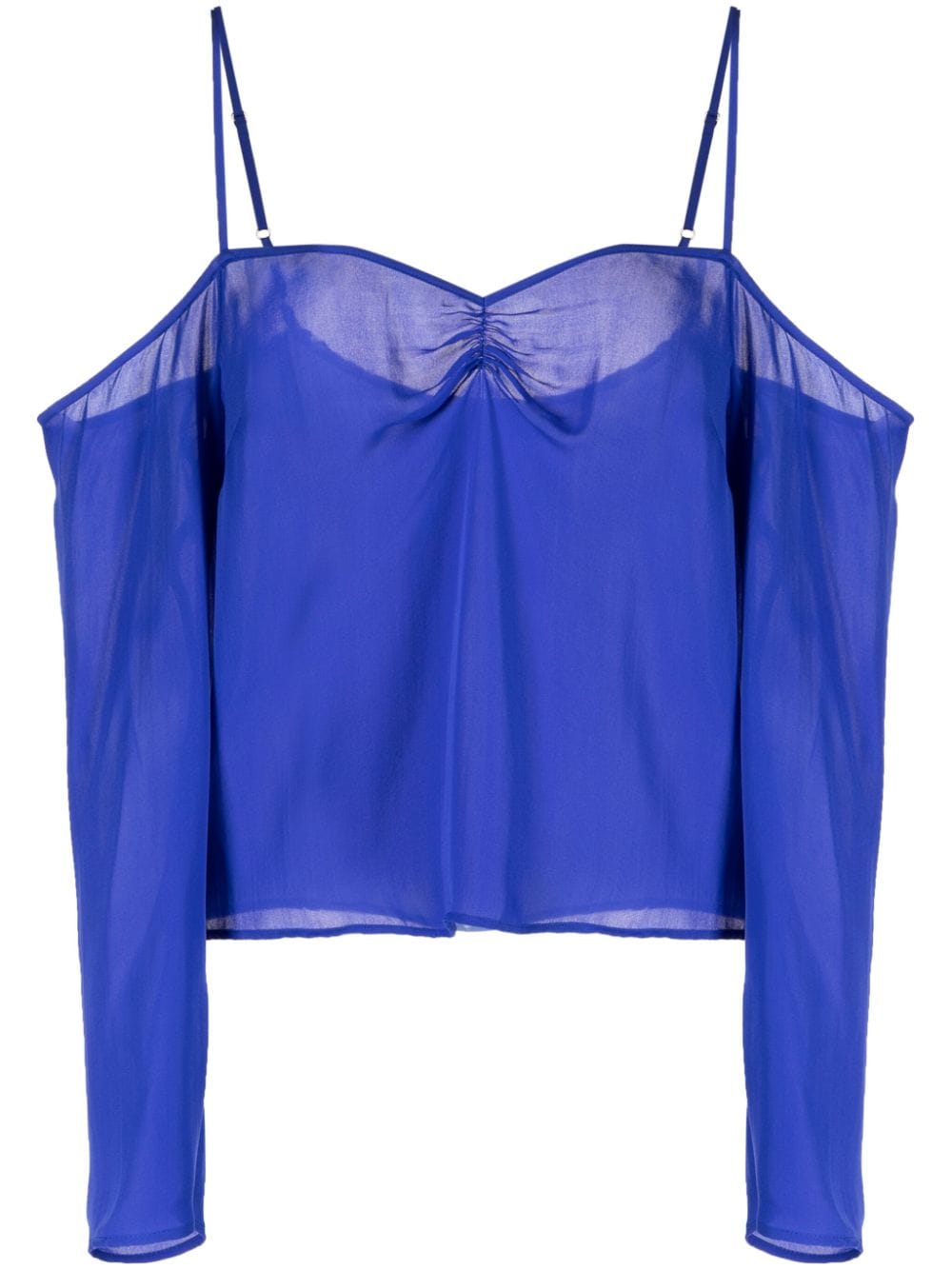 Fleur Du Mal gathered cold-shoulder silk blouse - Blue von Fleur Du Mal