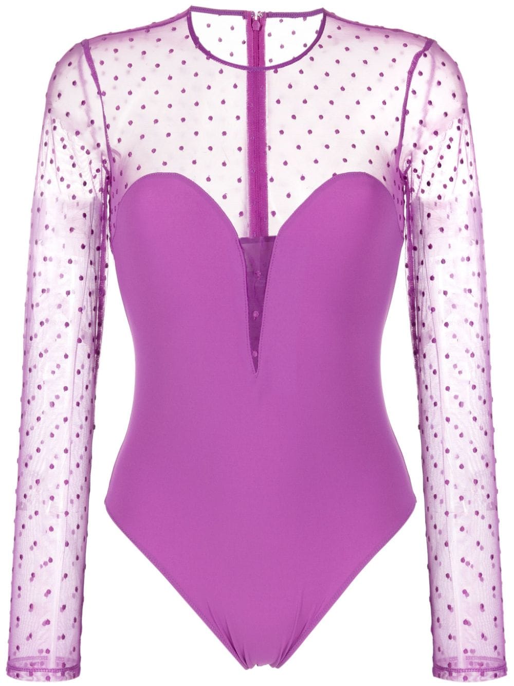 Fleur Du Mal panelled long-sleeve mesh bodysuit - Purple von Fleur Du Mal