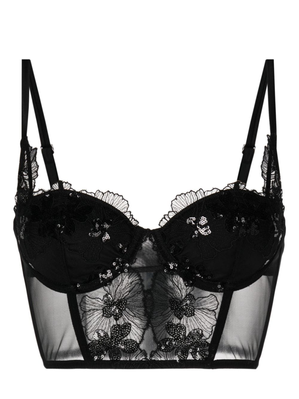 Fleur Du Mal sequin-embellished floral-lace corset - Black von Fleur Du Mal
