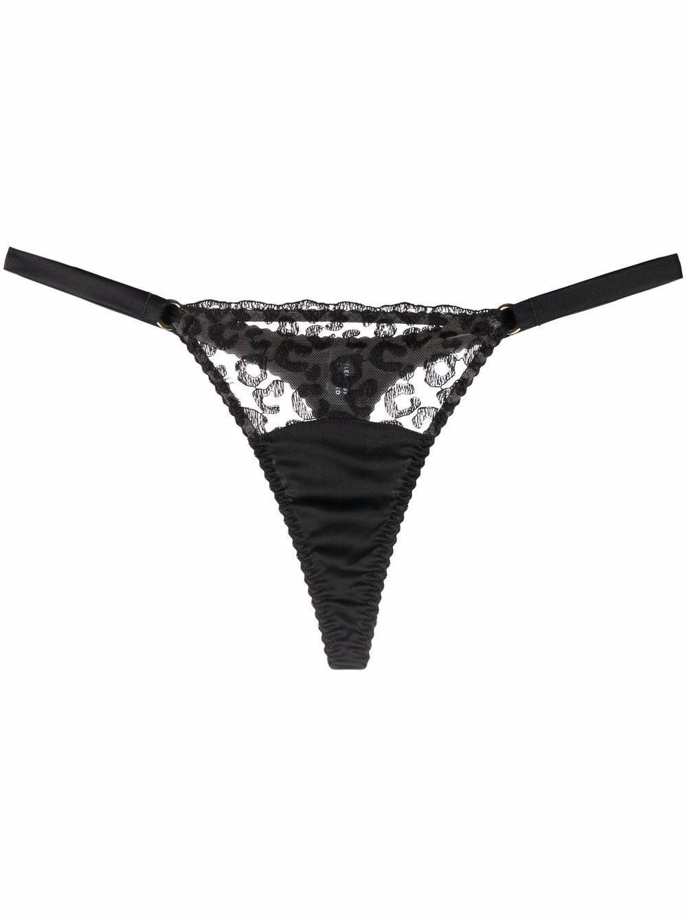 Fleur Of England Kittie lace-panelled thong - Black von Fleur Of England