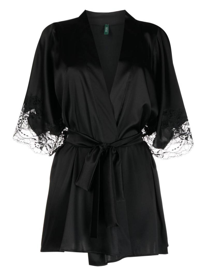 Fleur Of England lace-trim silk robe - Black von Fleur Of England