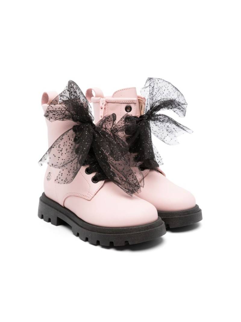 Florens bow-tulle detail leather boots - Pink von Florens