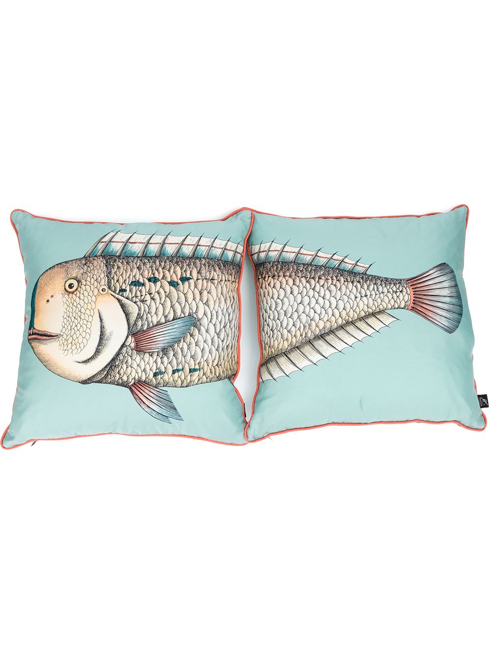 Fornasetti set of two Grande Pesce silk cushions - Blue von Fornasetti