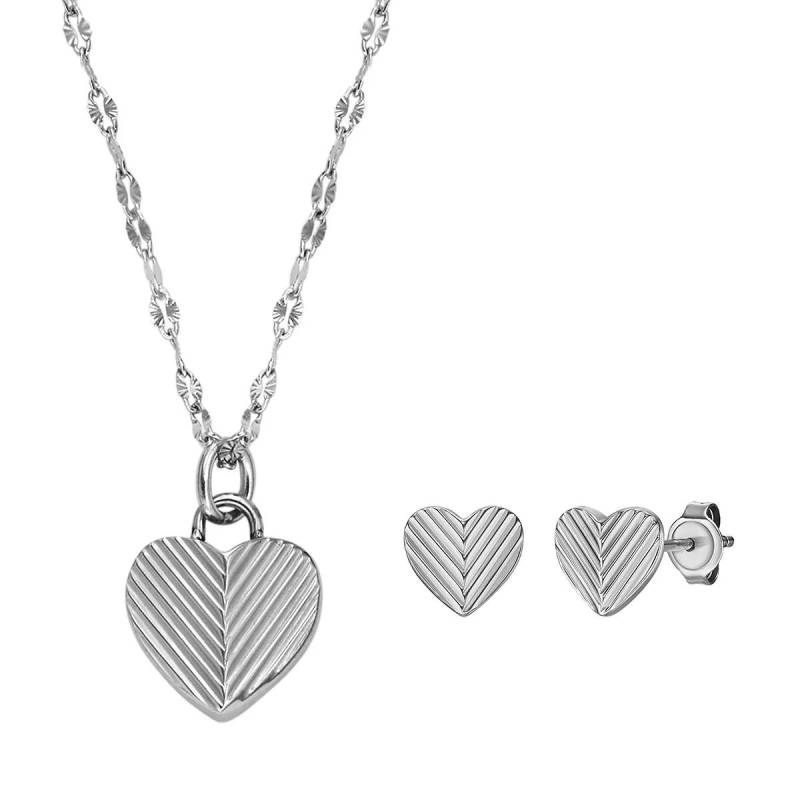 Fossil Armbanduhr - Harlow Heart To Heart Stainless Steel Pendant Neck - Gr. unisize - in Silber - für Damen von Fossil