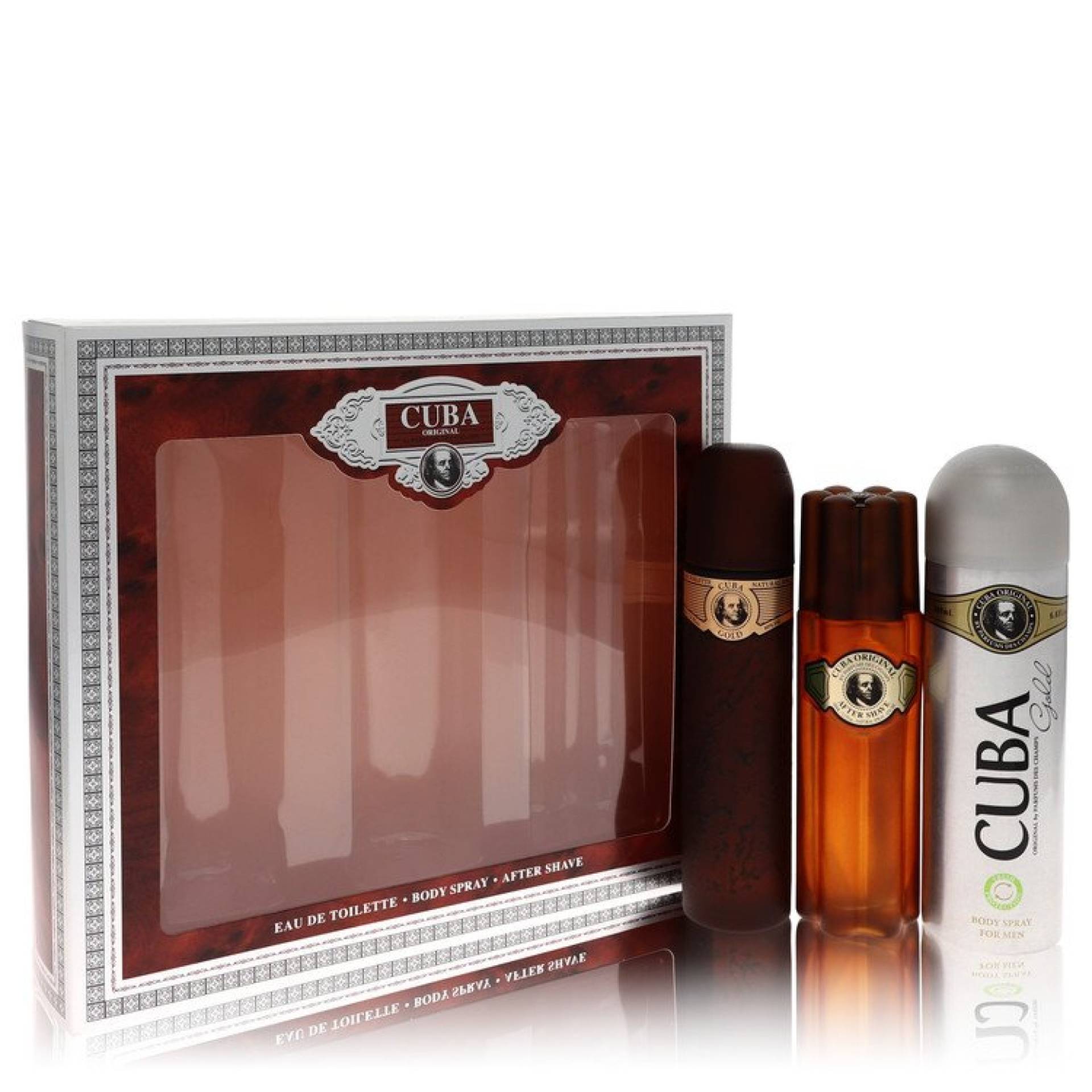 Fragluxe Cuba Gold Gift Set -- 97 ml Eau De Toilette Spray + 97 ml After Shave Spray + 198 ml Body Deodorant Spray von Fragluxe