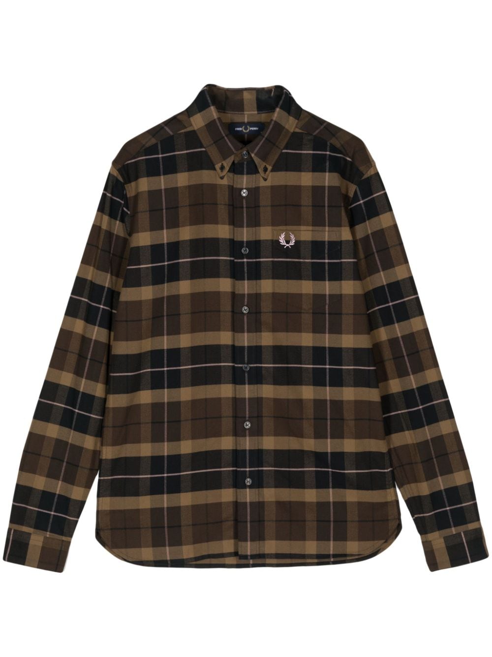 Fred Perry embroidered-logo check-print shirt - Brown von Fred Perry