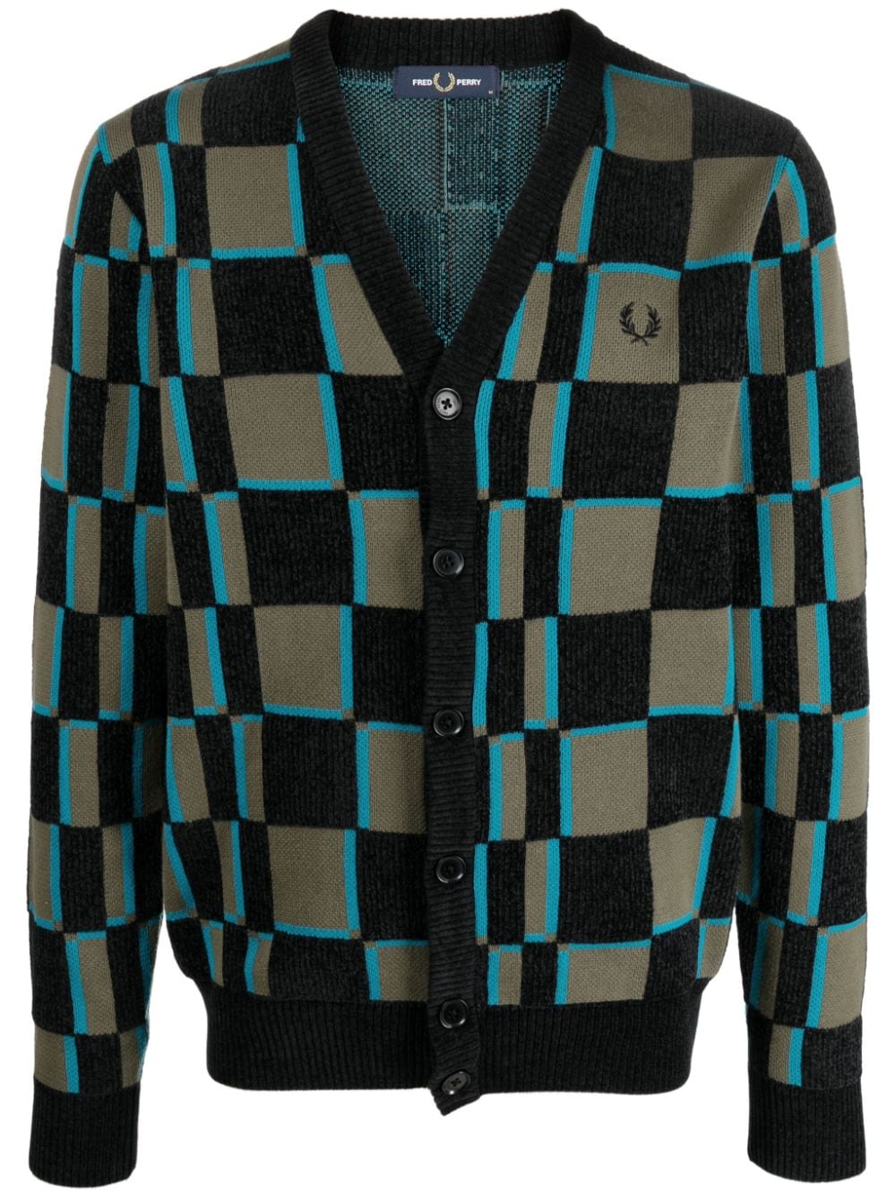 Fred Perry logo-embroidered check-pattern cardigan - Black von Fred Perry
