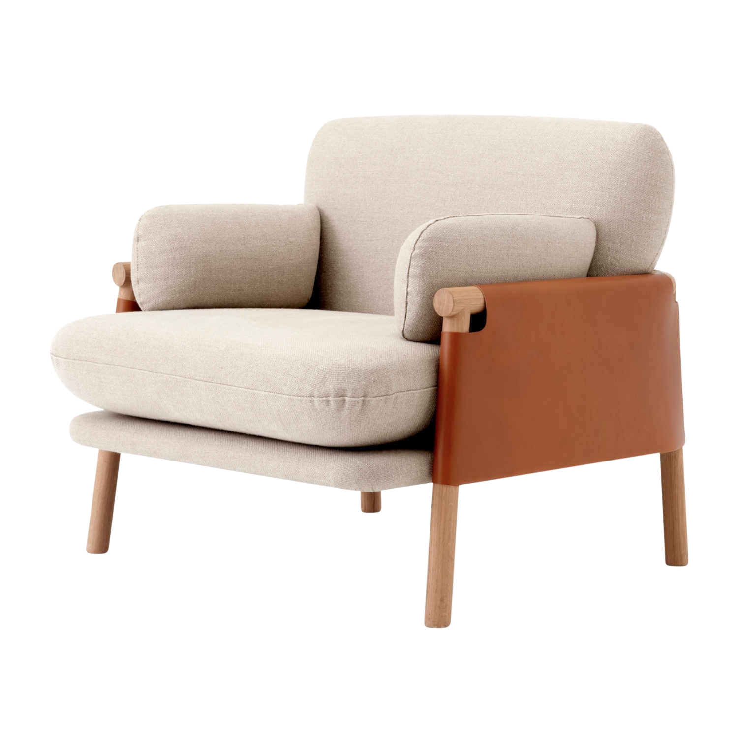 Savannah 8801 Lounge Chair Sessel, Bezug Sitzpolster stoff remix3 - 163 warm grey, Rahmenbezug sattelleder cognac, Gestell eiche hell geölt von Fredericia